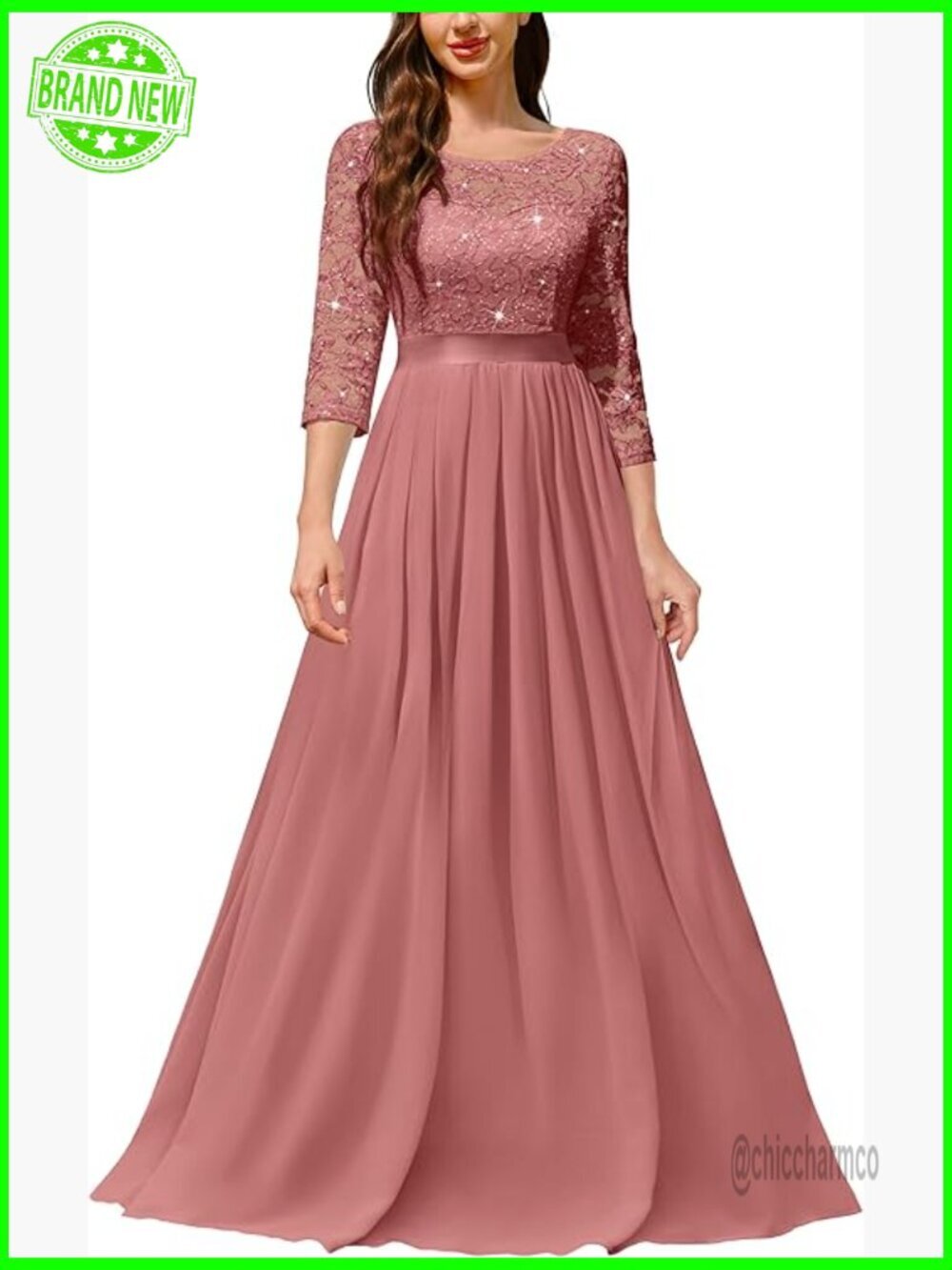 Sequined Floral Lace Maxi Dress Scoop Neck Formal Party Gown